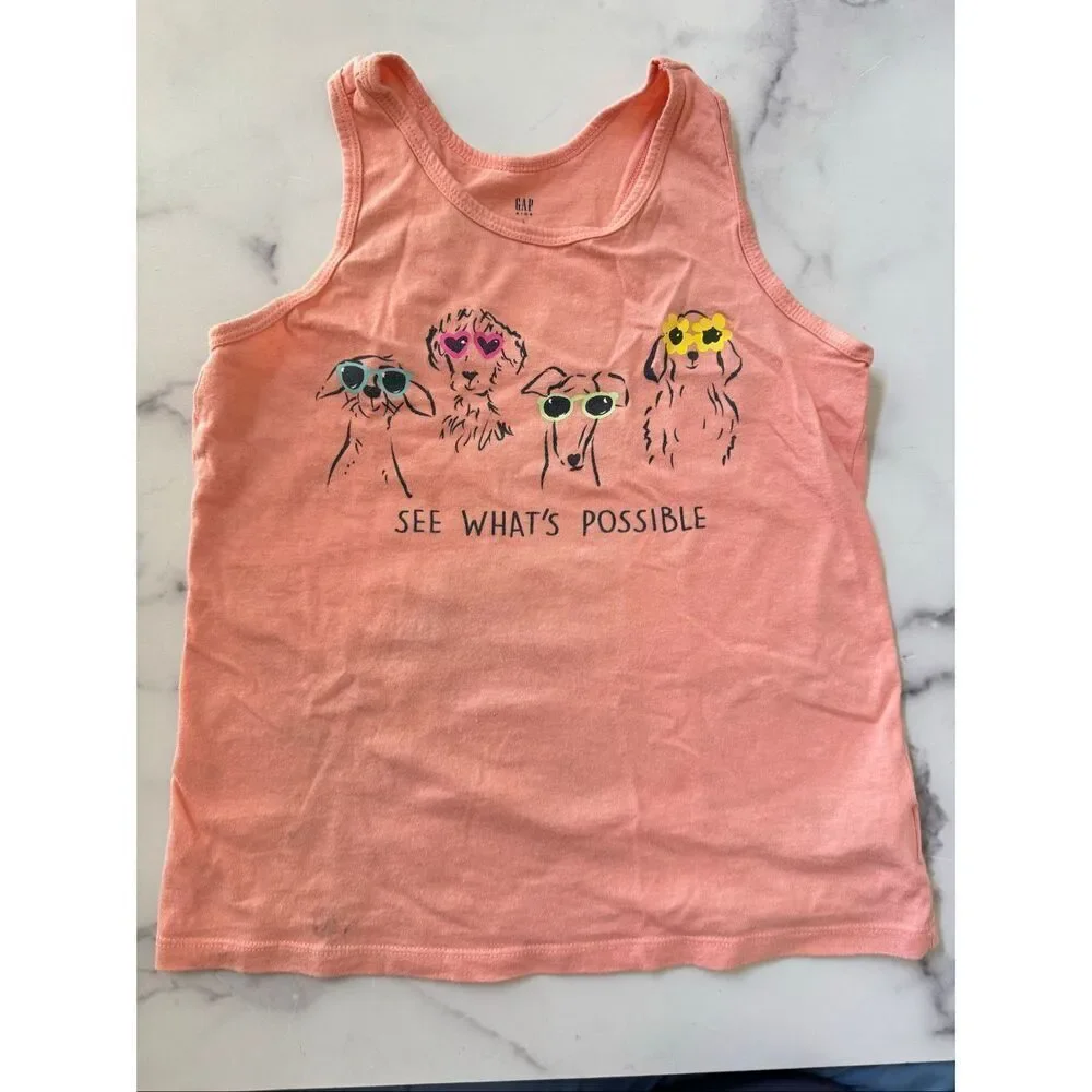 Gap girls Large coral dog puppy tank top Chihuahua greyhound in sunglasses summe